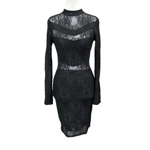 Windsor Black Lace Long Sleeve Bodycon Mini Dress Sz Small